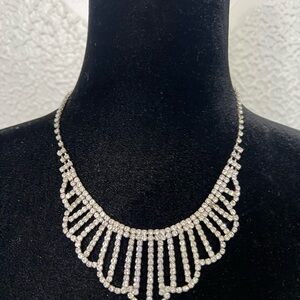 Vintage rhinestone silver bib necklace